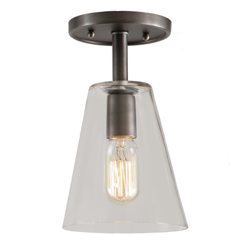 JVI Designs 1301-18 G1 One light grand central ceiling mount gun metal finish 6" Wide, clear mouth blown glass small cone shade